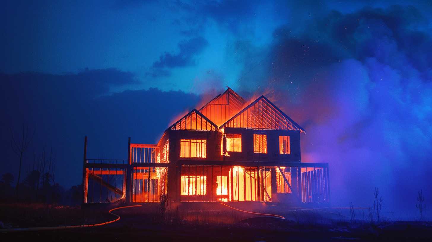pożar domu w trakcie budowy